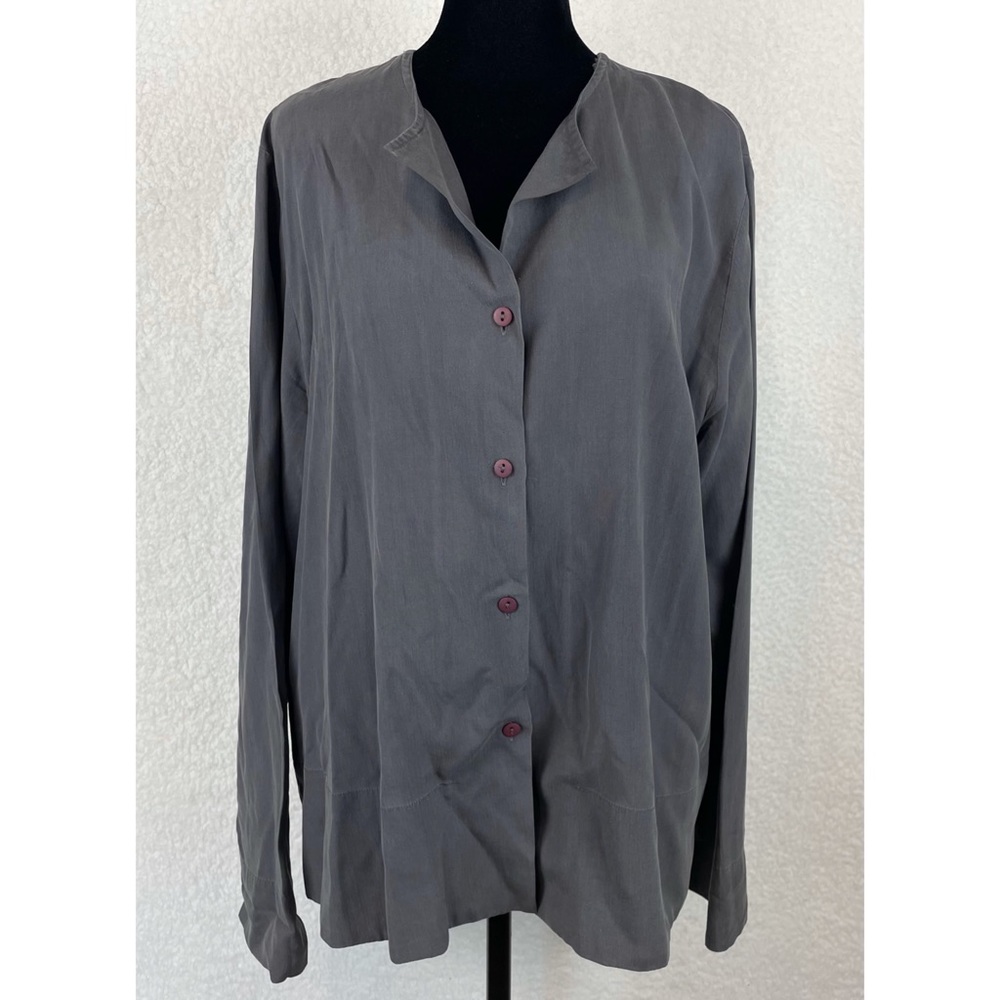 (VTG) EIGHT DEGREES SOUTH • Grey 100% Silk Button-Down Long Sleeve Shirt, M - Picture 10 of 11